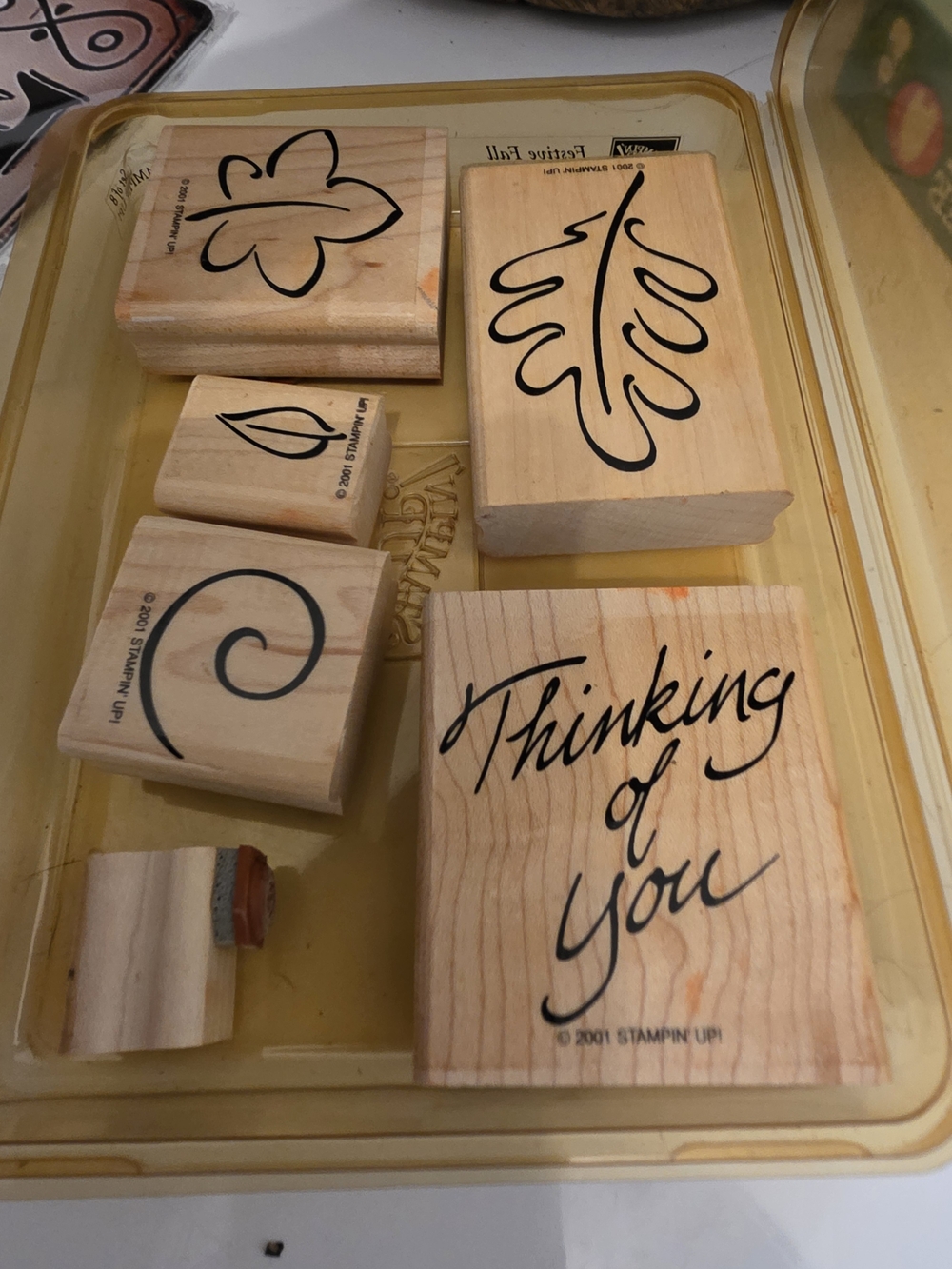 Stampin' Up! Wood-Mounted Leaf & Sentiment Stamp Set in Natural Wood and Black